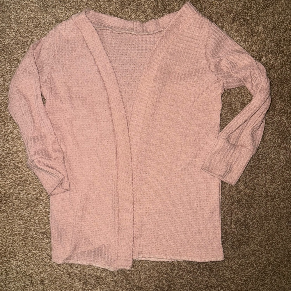 Blush Pink Cropped Sweater with Puff Sleeves
